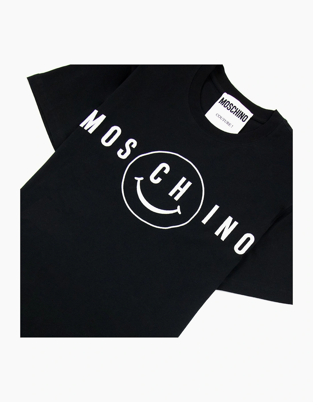 Moschino Couture Smiley Brand Print Cotton Jersey T Shirt Black 1555