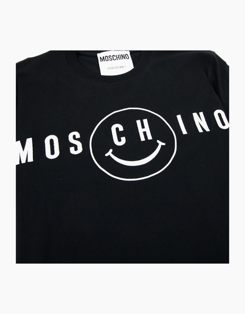 Moschino Couture Smiley Brand Print Cotton Jersey T Shirt Black 1555