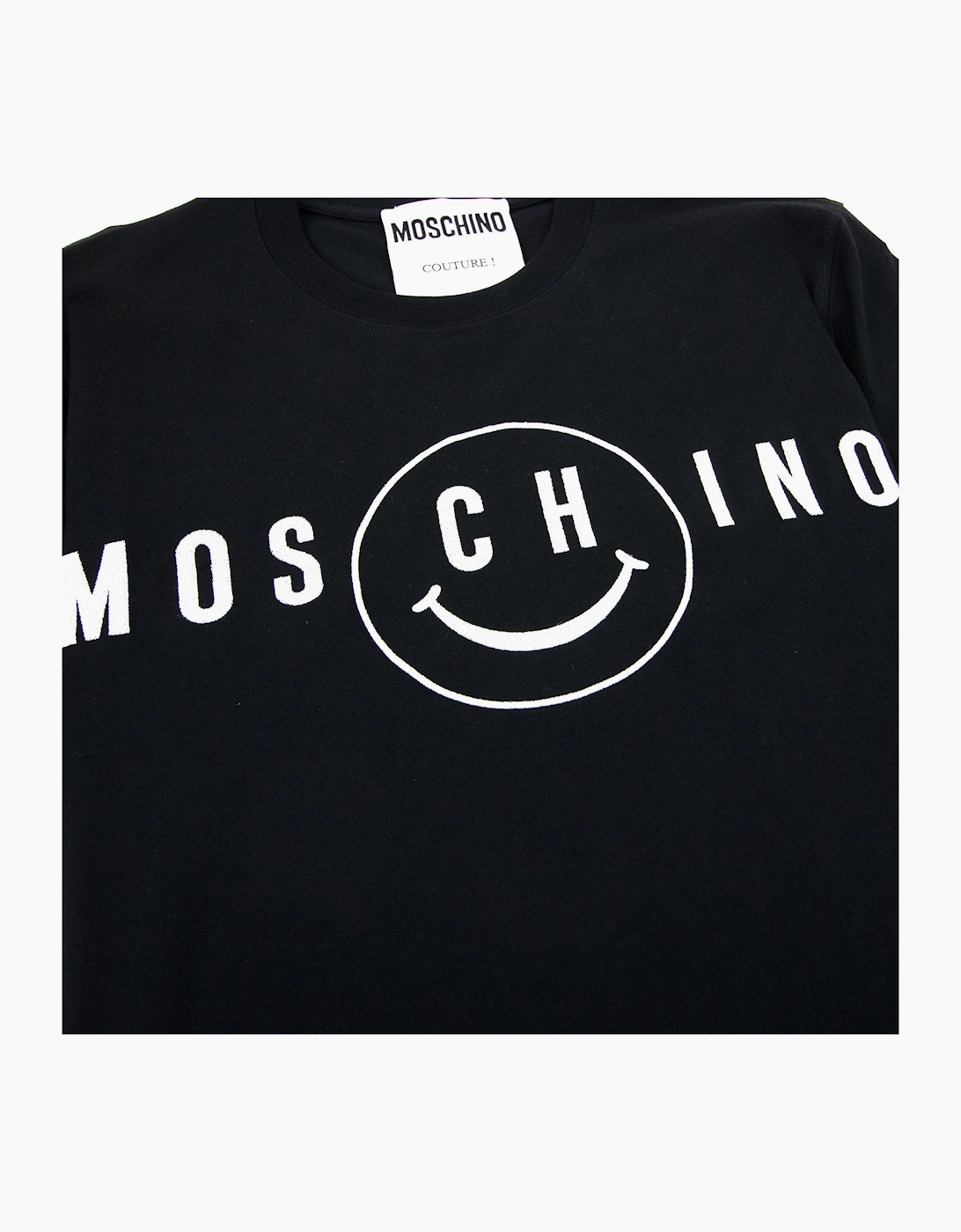 Moschino Couture Smiley Brand Print Cotton Jersey T Shirt Black 1555
