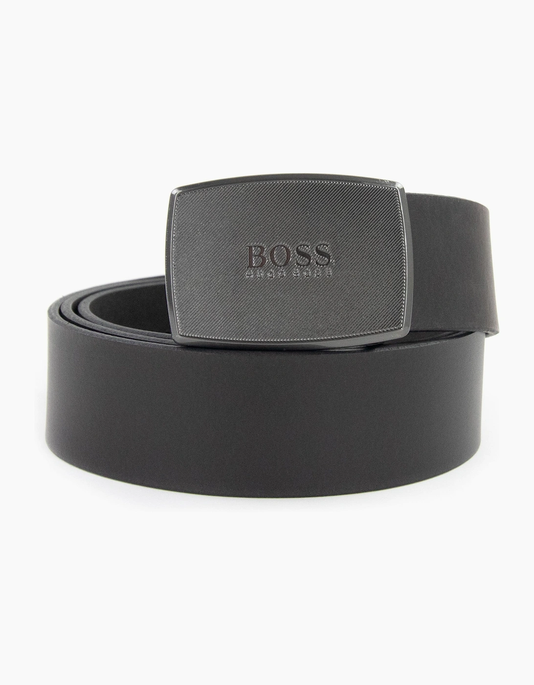 Hugo Boss Jensy Structured Plaque Buckle Belt Dark Brown