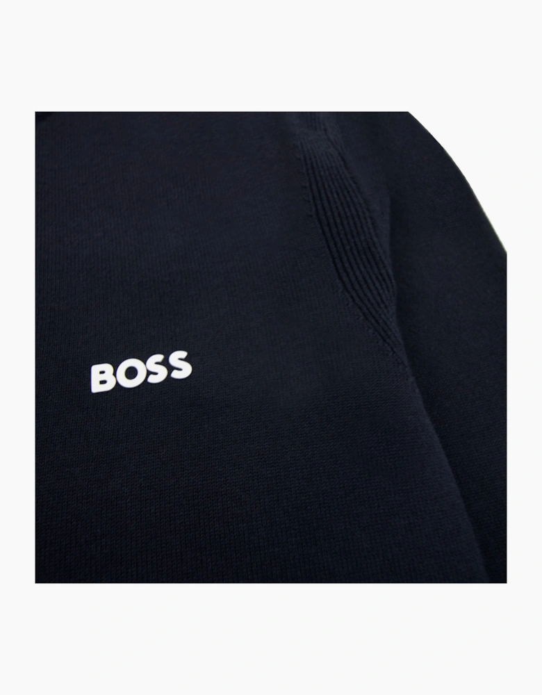 Hugo Boss Cotton-blend Zip-neck Sweater With Logo Print Navy 402