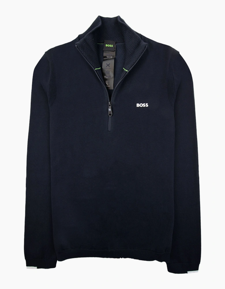 Hugo Boss Cotton-blend Zip-neck Sweater With Logo Print Navy 402