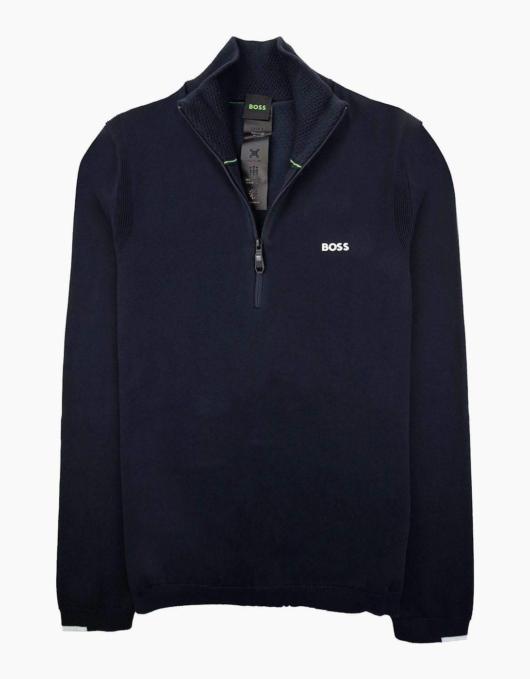 Hugo Boss Cotton-blend Zip-neck Sweater With Logo Print Navy 402