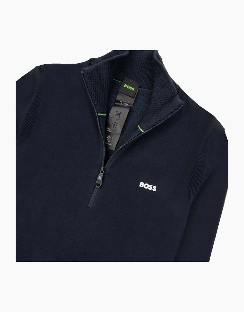 Hugo Boss Cotton-blend Zip-neck Sweater With Logo Print Navy 402
