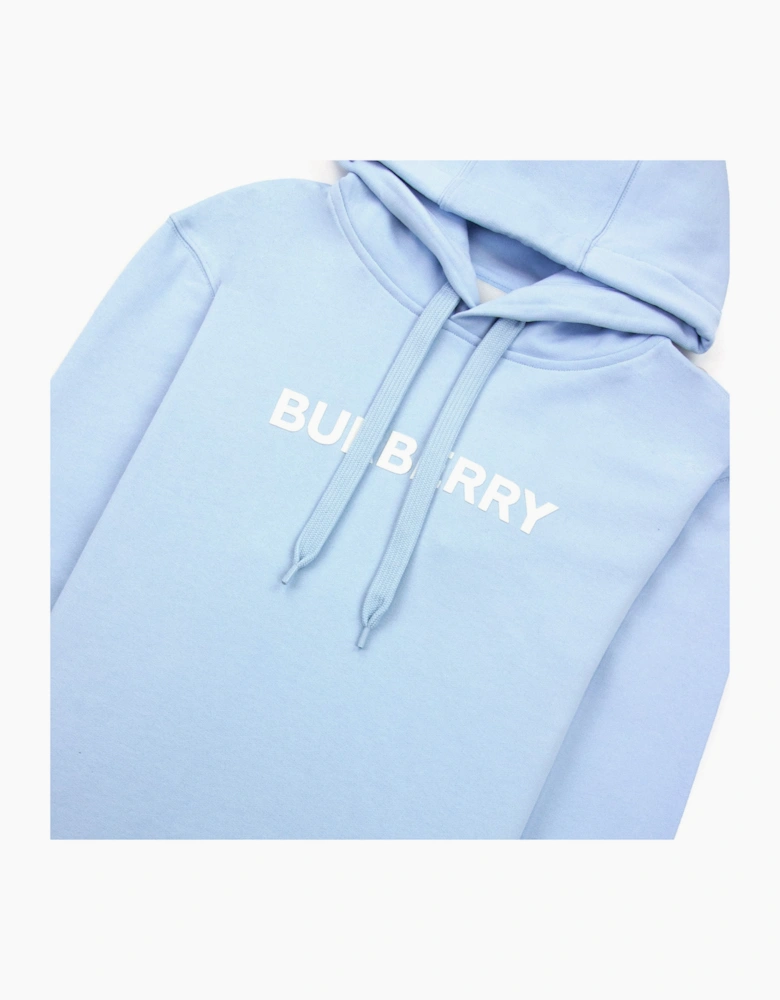 Burberry Logo Print Cotton Hoodied Sweatshirt Pale Blue