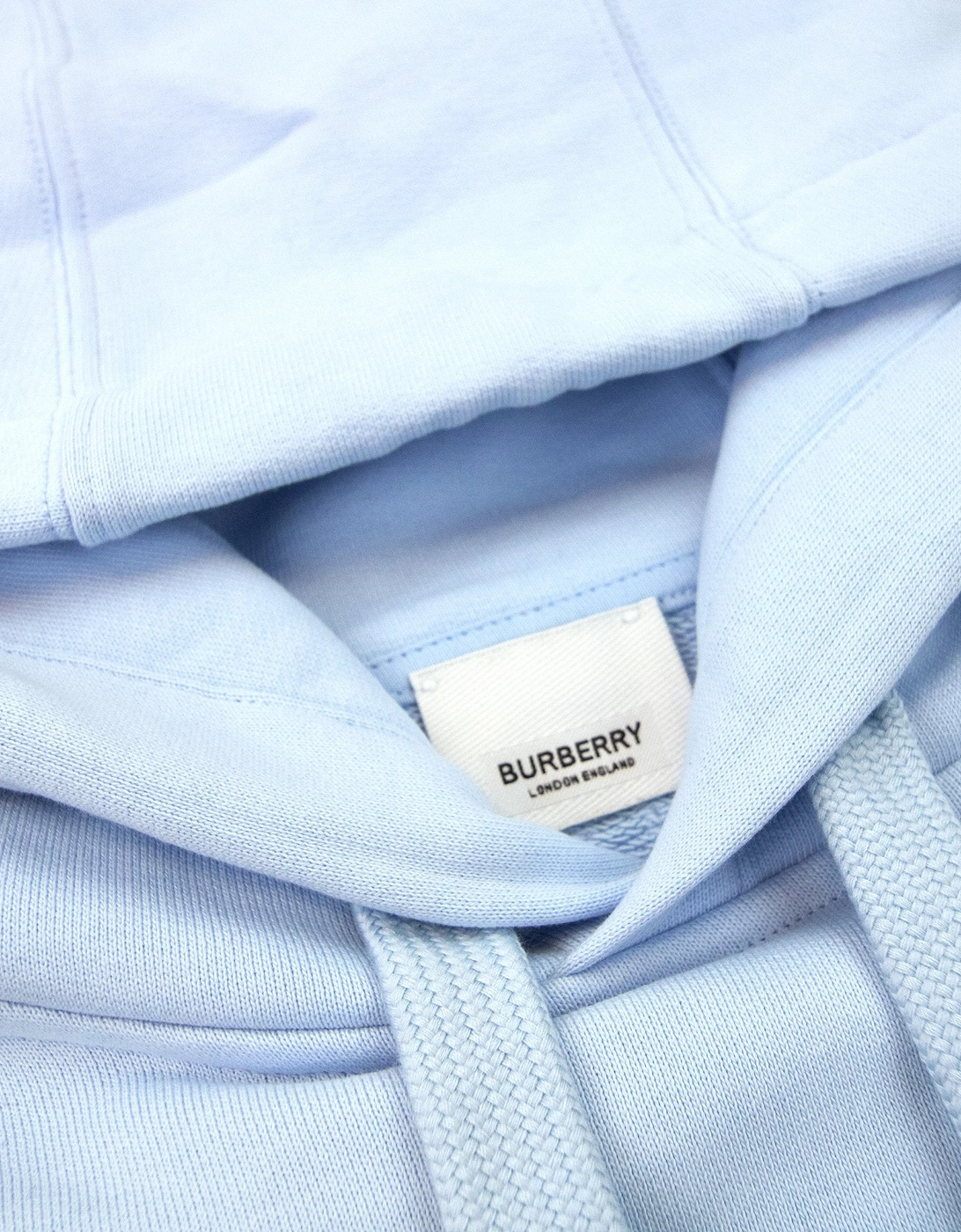 Burberry Logo Print Cotton Hoodied Sweatshirt Pale Blue