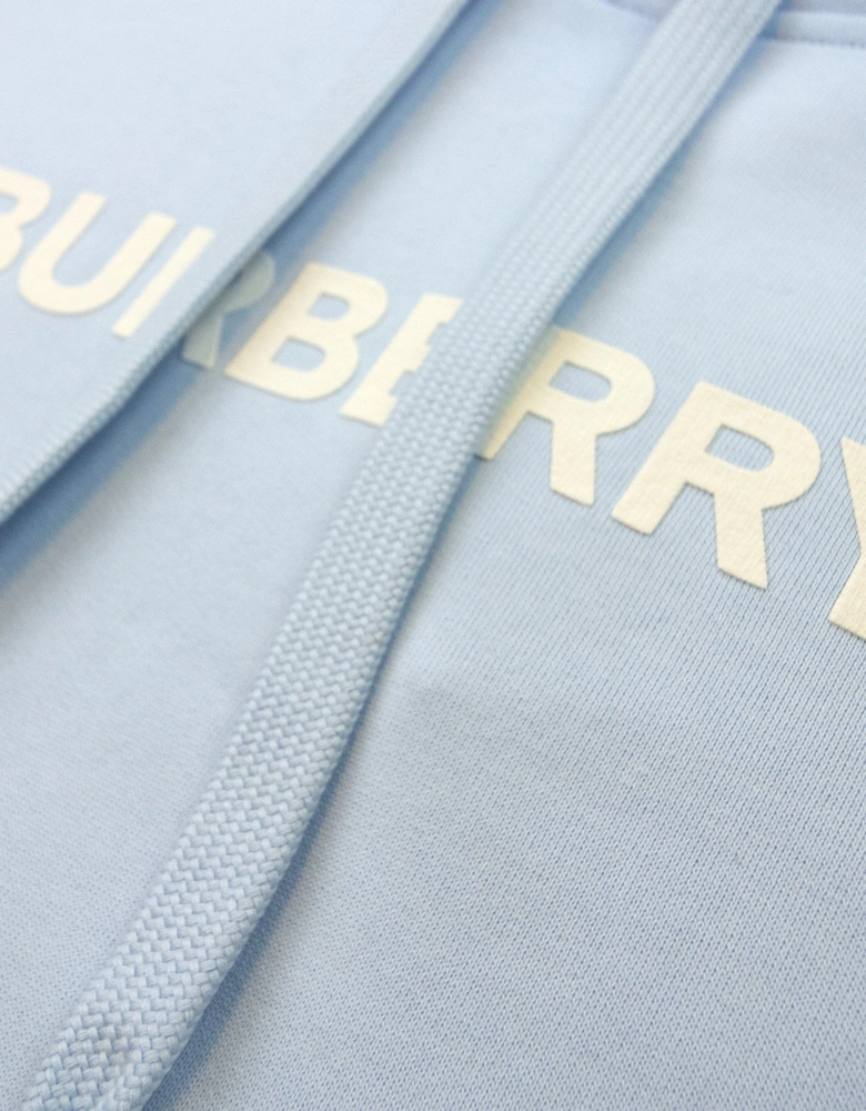 Burberry Logo Print Cotton Hoodied Sweatshirt Pale Blue