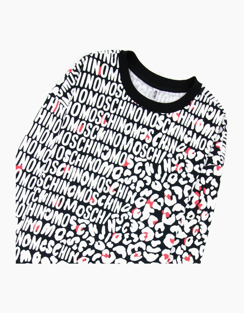 Moschino Underwear Leopard Print Crew Neck Sweatshirt White/black 5118