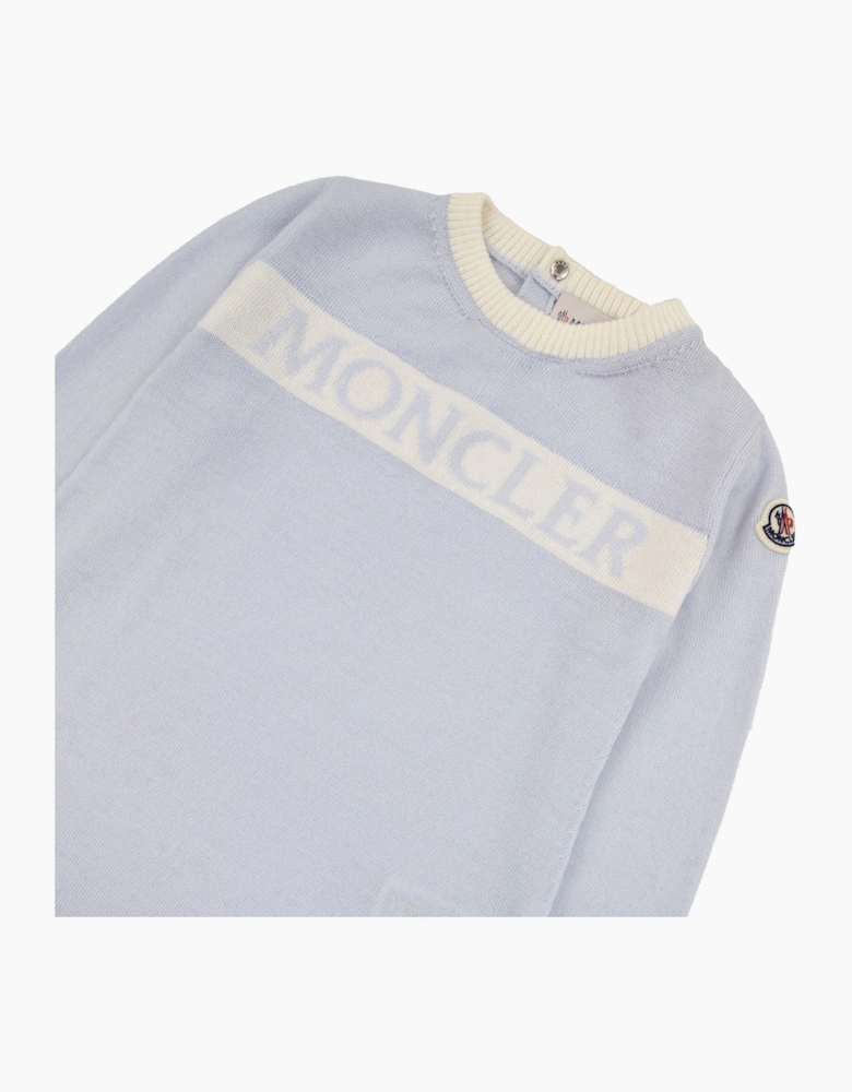 Moncler Junior Logo Wool Baby Grow Baby Blue