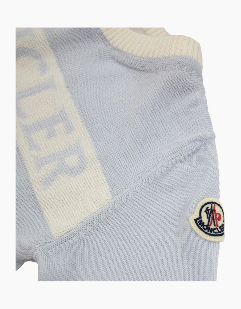 Moncler Junior Logo Wool Baby Grow Baby Blue