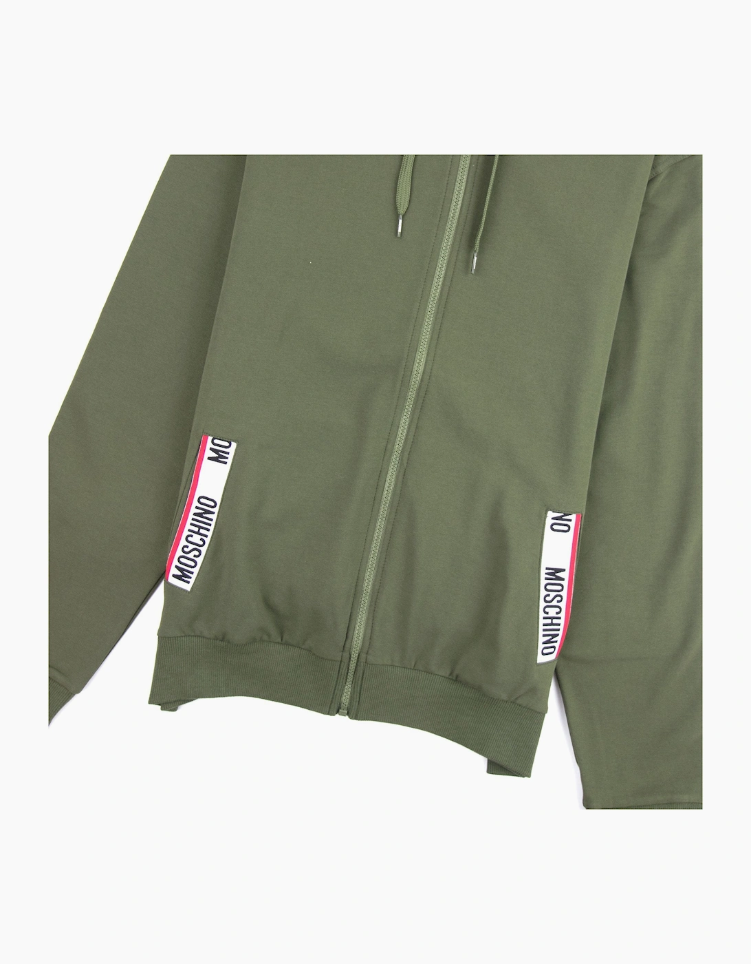 Moschino Underwear Tape Logo Pocket Zip Up Hoody Khaki 0430