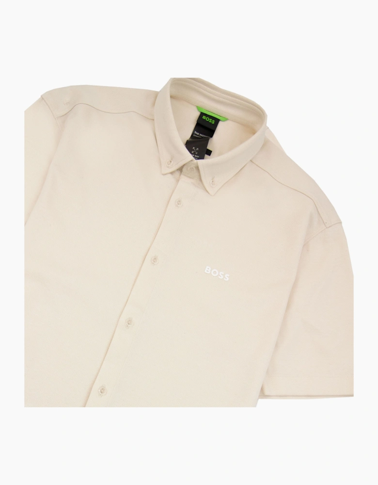Hugo Boss Regular-fit Shirt In Knitted Wrinkle-resistant Cotton Beige