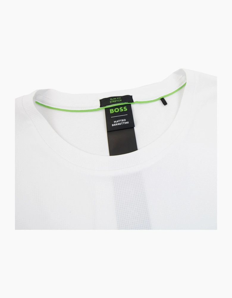 Hugo Boss Boss X Matteo Berrettini Waffle-fabric T-shirt With Signature-stripe Artwork White 100