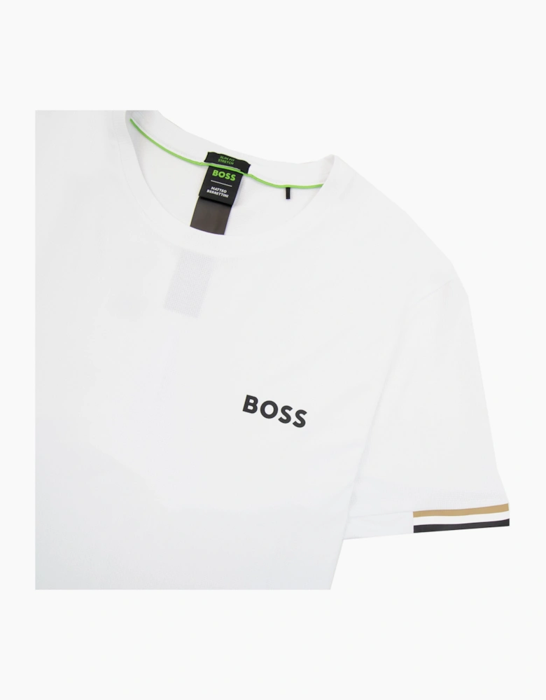 Hugo Boss Boss X Matteo Berrettini Waffle-fabric T-shirt With Signature-stripe Artwork White 100