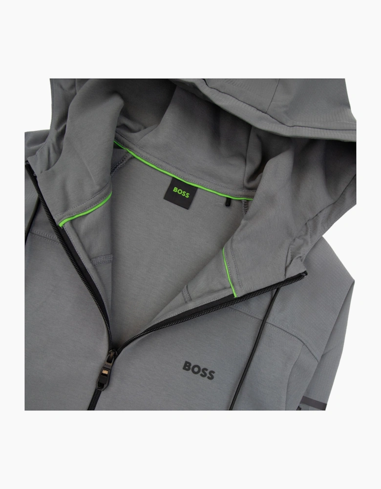 Hugo Boss Sariq Cotton-blend Zip-up Hoodie With Decorative Reflective Logo Dark Grey