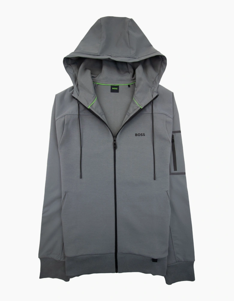 Hugo Boss Sariq Cotton-blend Zip-up Hoodie With Decorative Reflective Logo Dark Grey