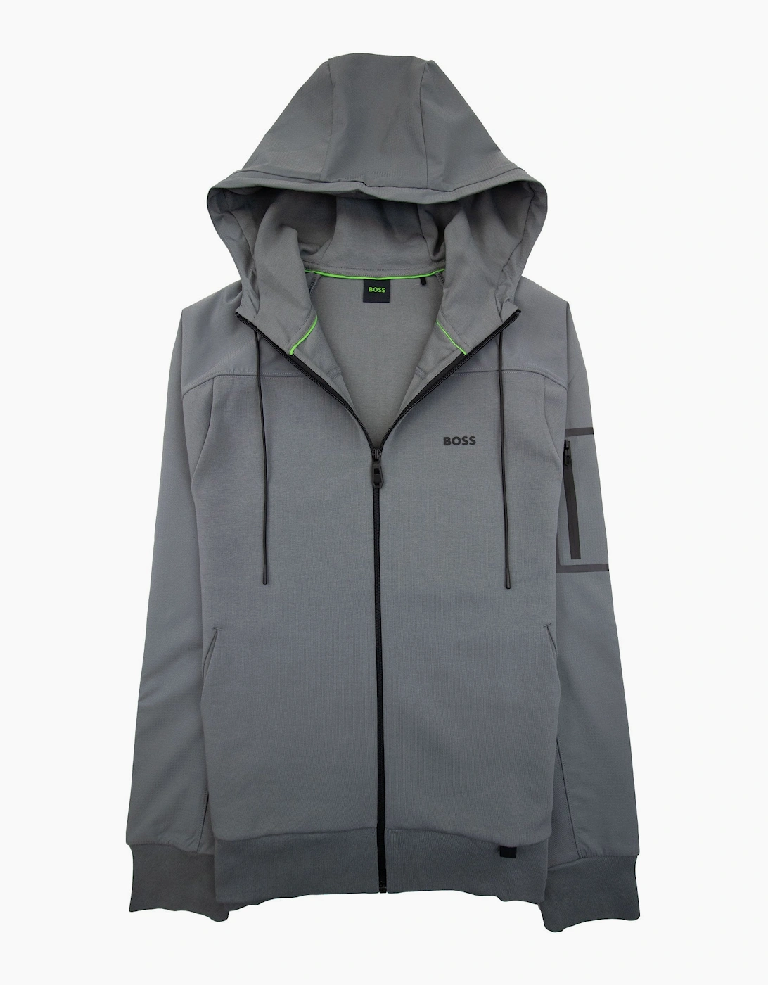 Hugo Boss Sariq Cotton-blend Zip-up Hoodie With Decorative Reflective Logo Dark Grey