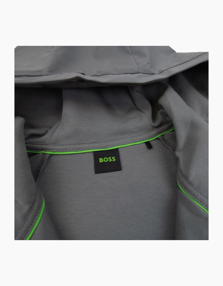 Hugo Boss Sariq Cotton-blend Zip-up Hoodie With Decorative Reflective Logo Dark Grey