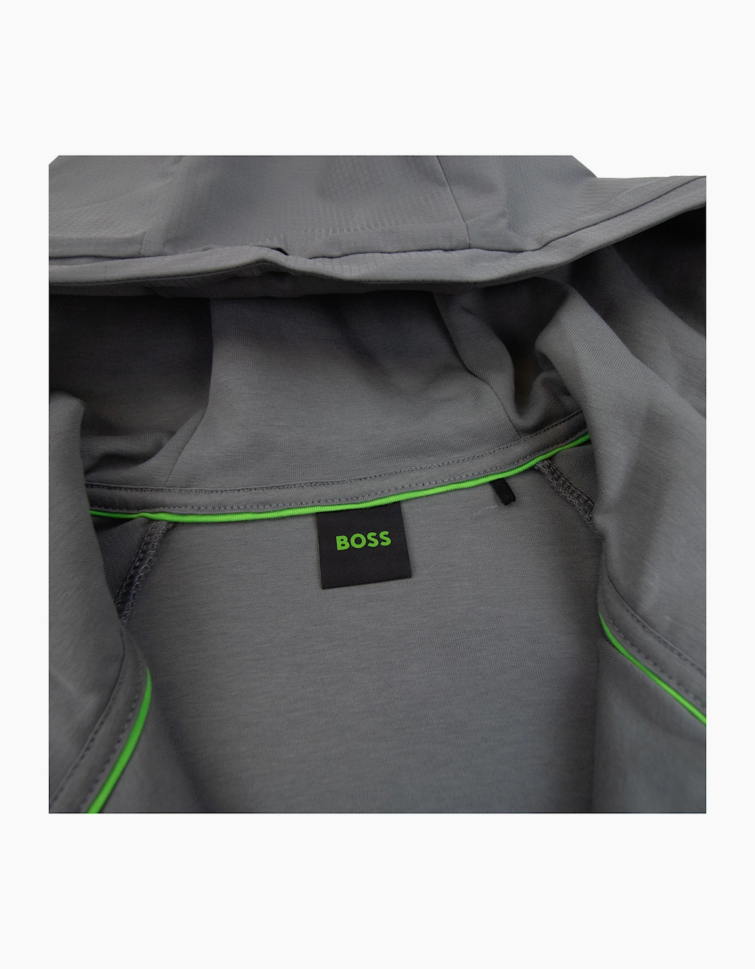 Hugo Boss Sariq Cotton-blend Zip-up Hoodie With Decorative Reflective Logo Dark Grey