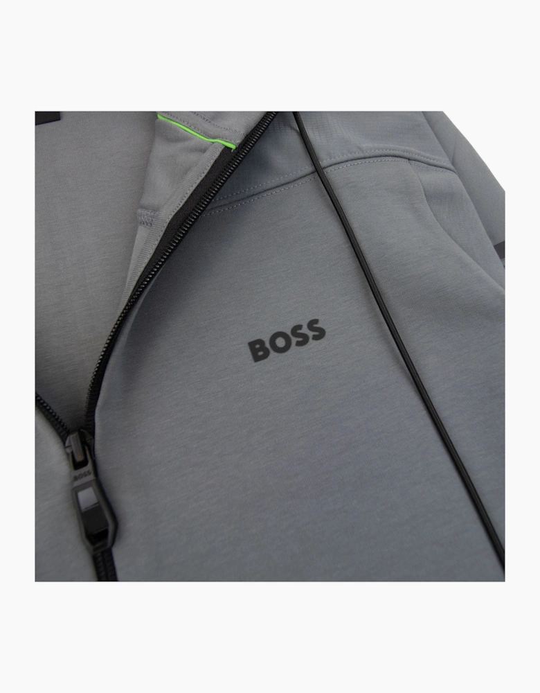 Hugo Boss Sariq Cotton-blend Zip-up Hoodie With Decorative Reflective Logo Dark Grey