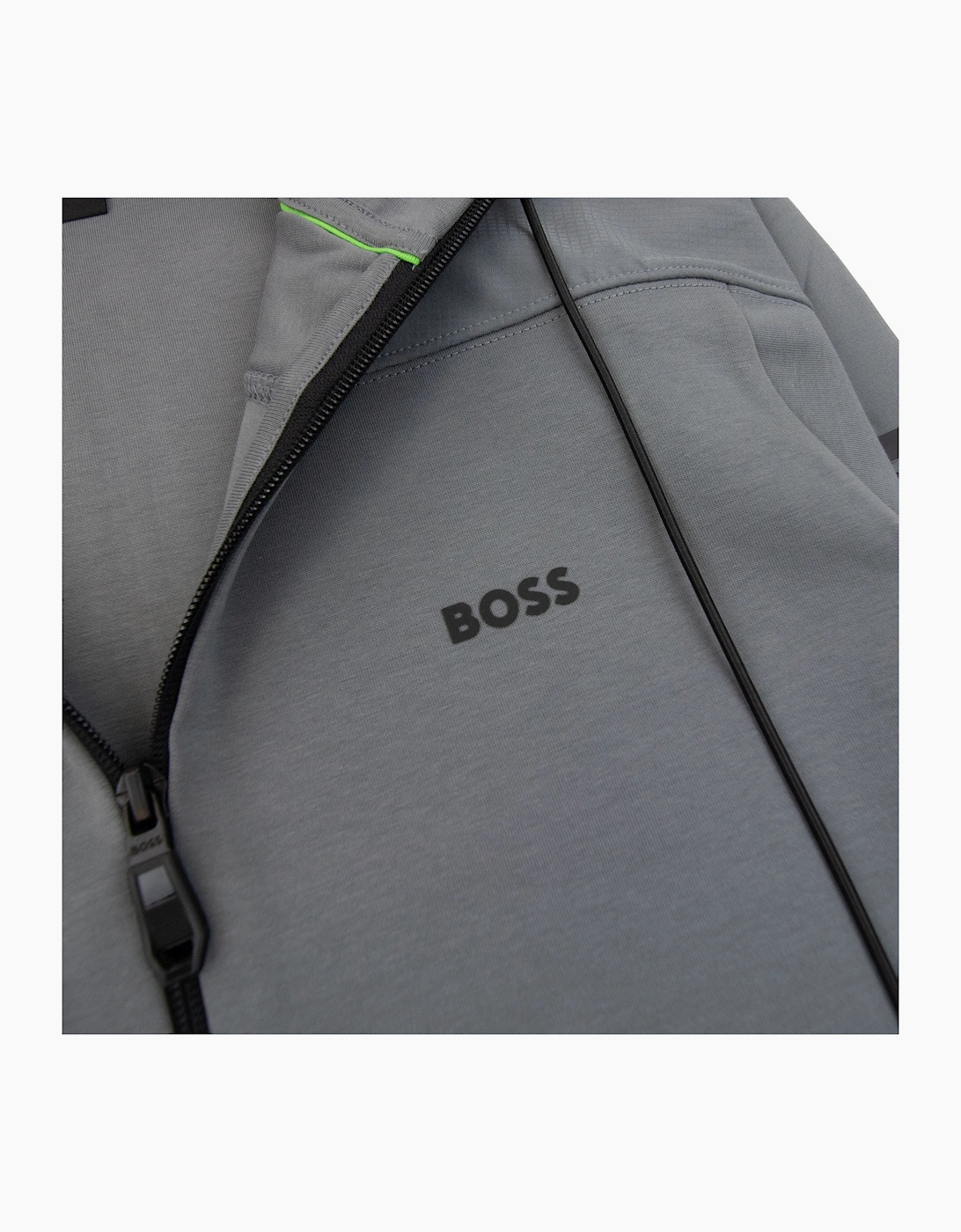 Hugo Boss Sariq Cotton-blend Zip-up Hoodie With Decorative Reflective Logo Dark Grey