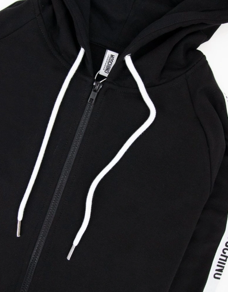 Moschino Underwear Arm Tape Logo Zip Up Hoody Black