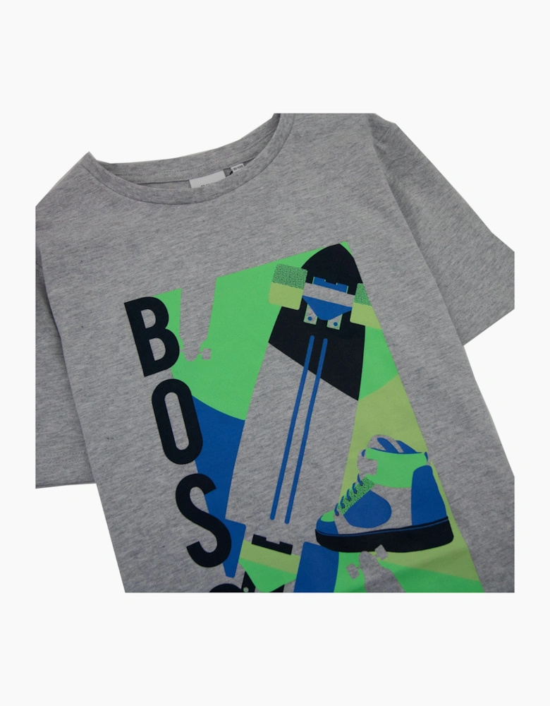 Hugo Boss Kids Logo Round Neck T Shirt Grey