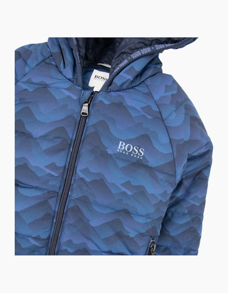 Hugo Boss Kids Logo Print Camo Down Jacket Navy Blue