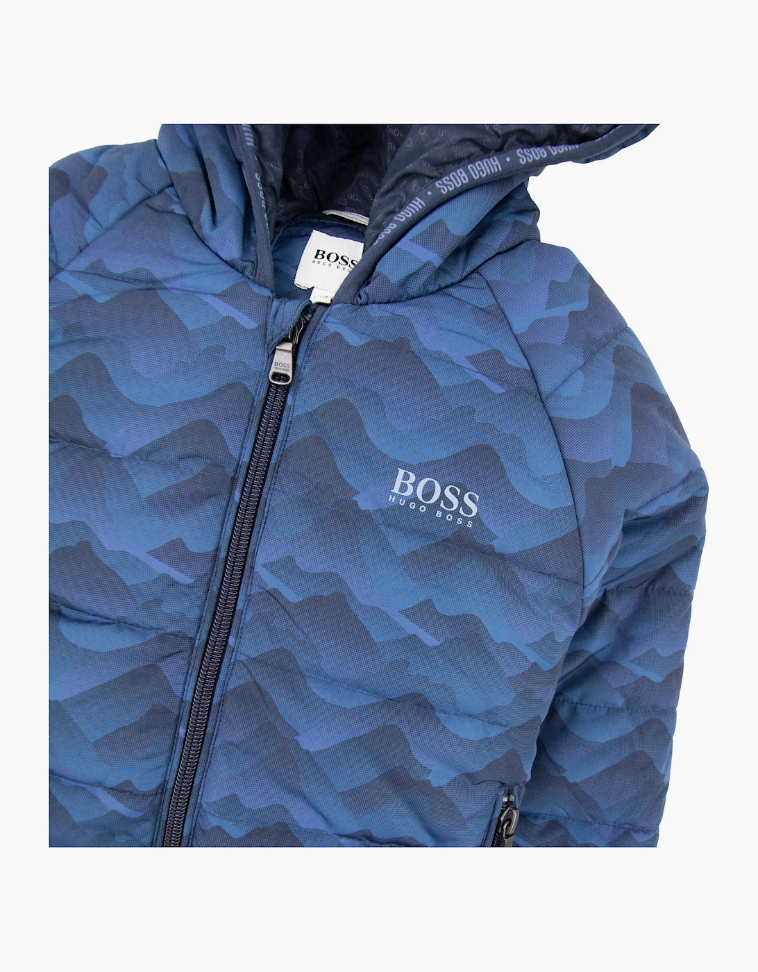 Hugo Boss Kids Logo Print Camo Down Jacket Navy Blue
