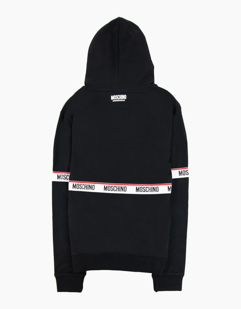 Moschino Underwear Tape Logo Lounge Hooded Sweatshirt Black 0555