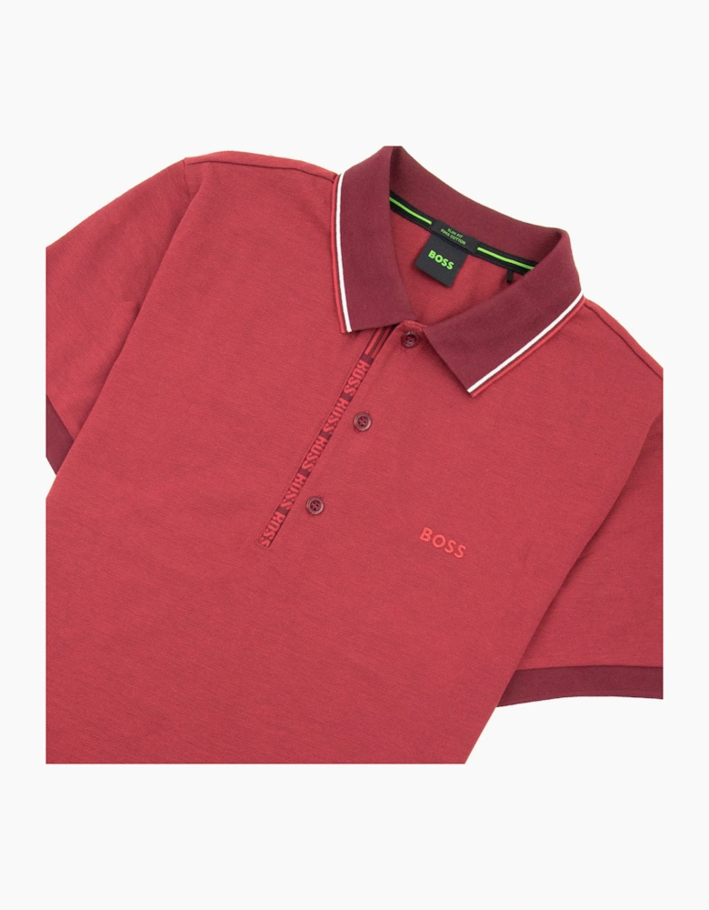 Hugo Boss Paule 4 Slim Fit Branded Placket Polo Burgundy 654