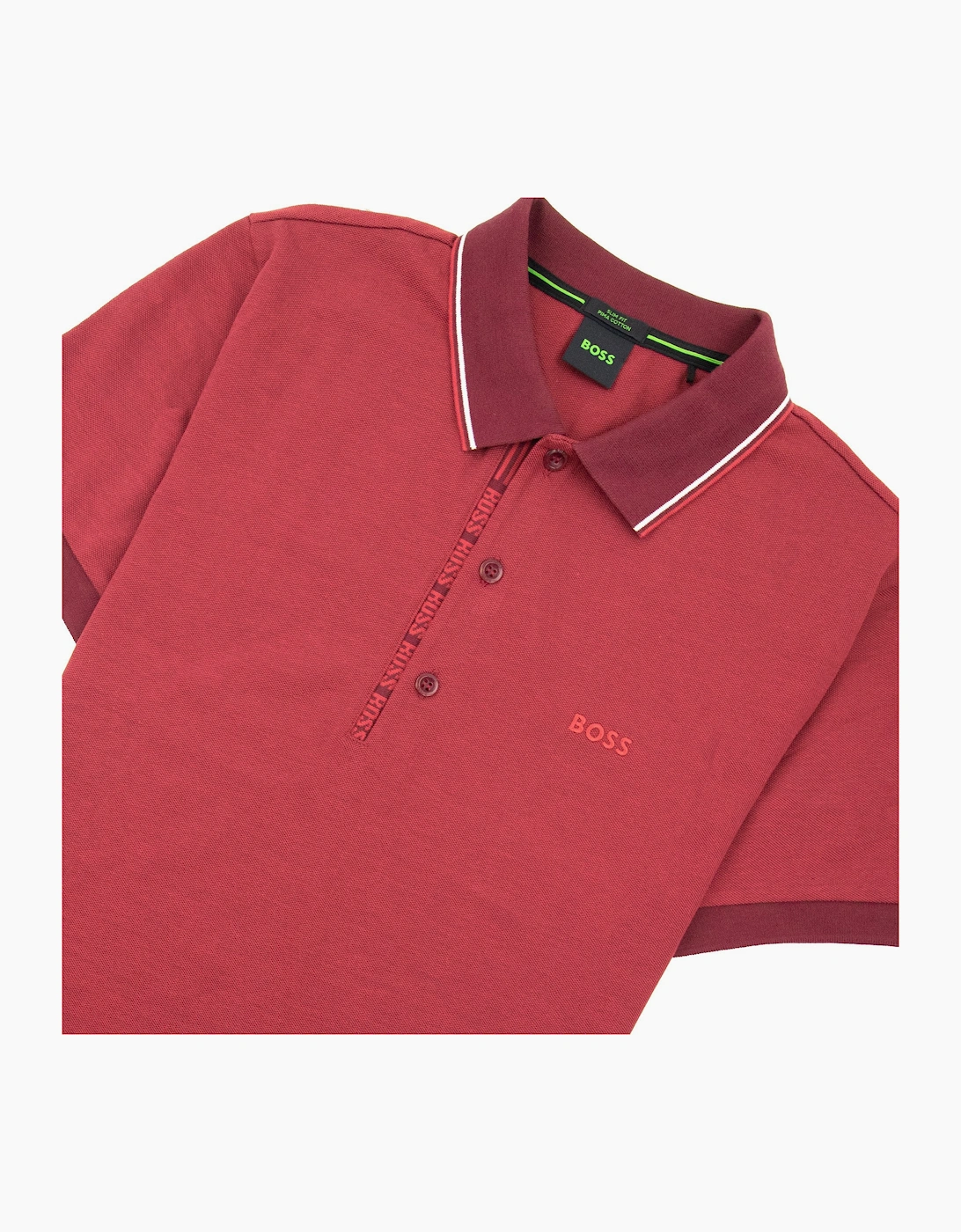 Hugo Boss Paule 4 Slim Fit Branded Placket Polo Burgundy 654