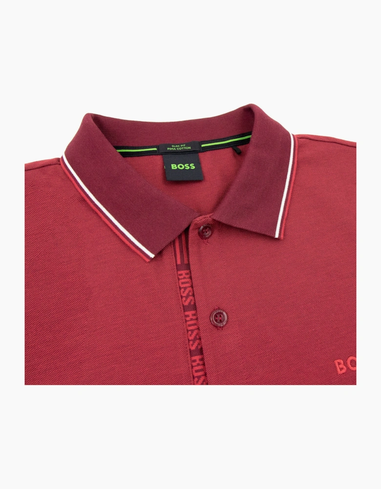 Hugo Boss Paule 4 Slim Fit Branded Placket Polo Burgundy 654