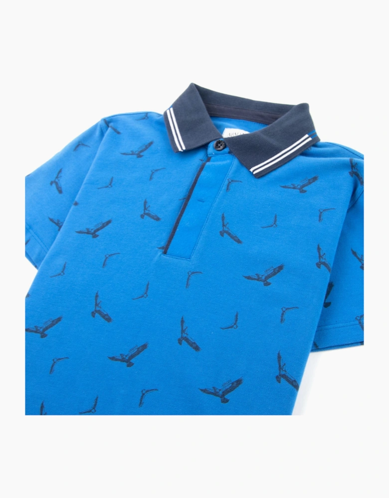 Armani Junior All Over Eagle Print Polo Shirt Blue