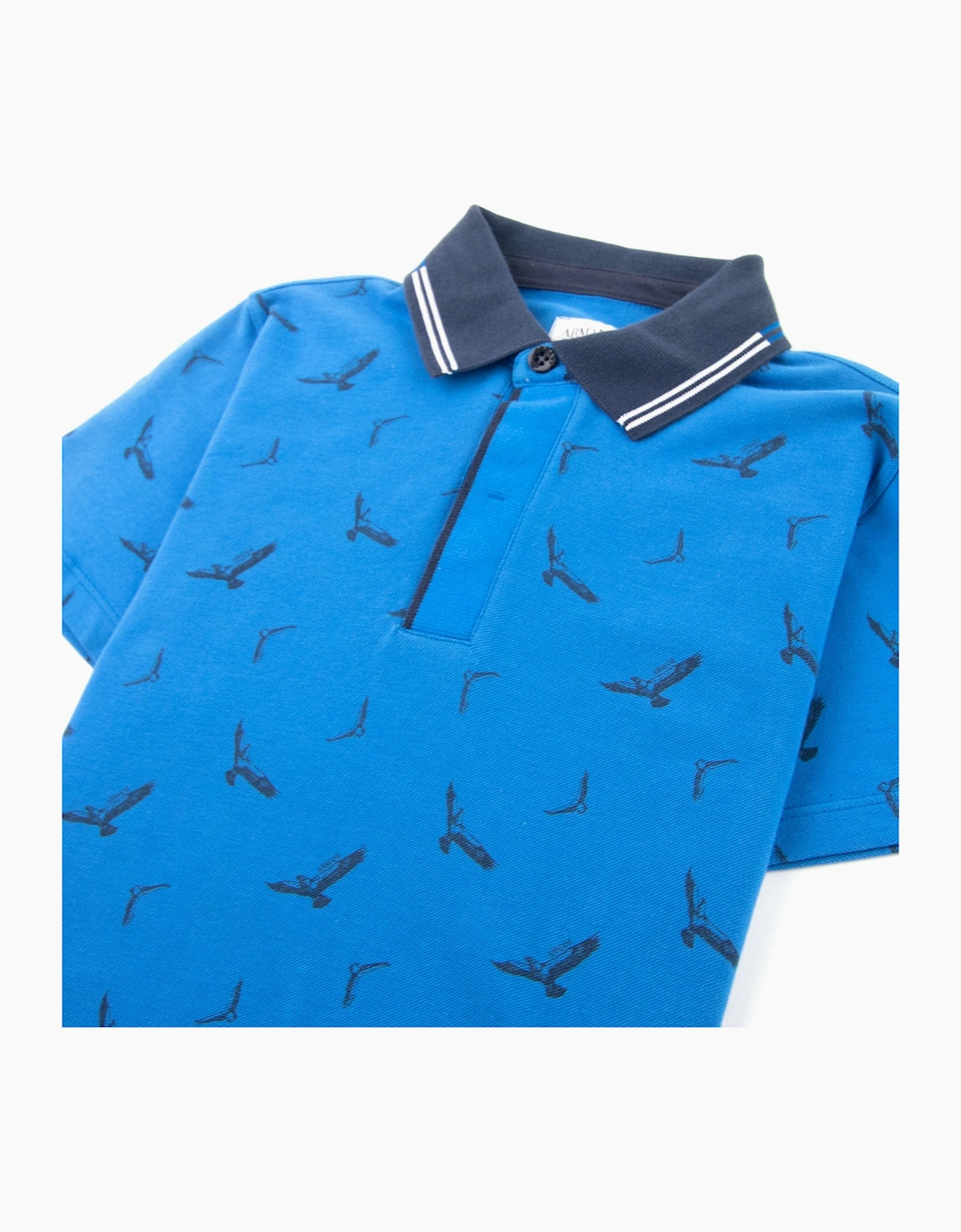 Armani Junior All Over Eagle Print Polo Shirt Blue