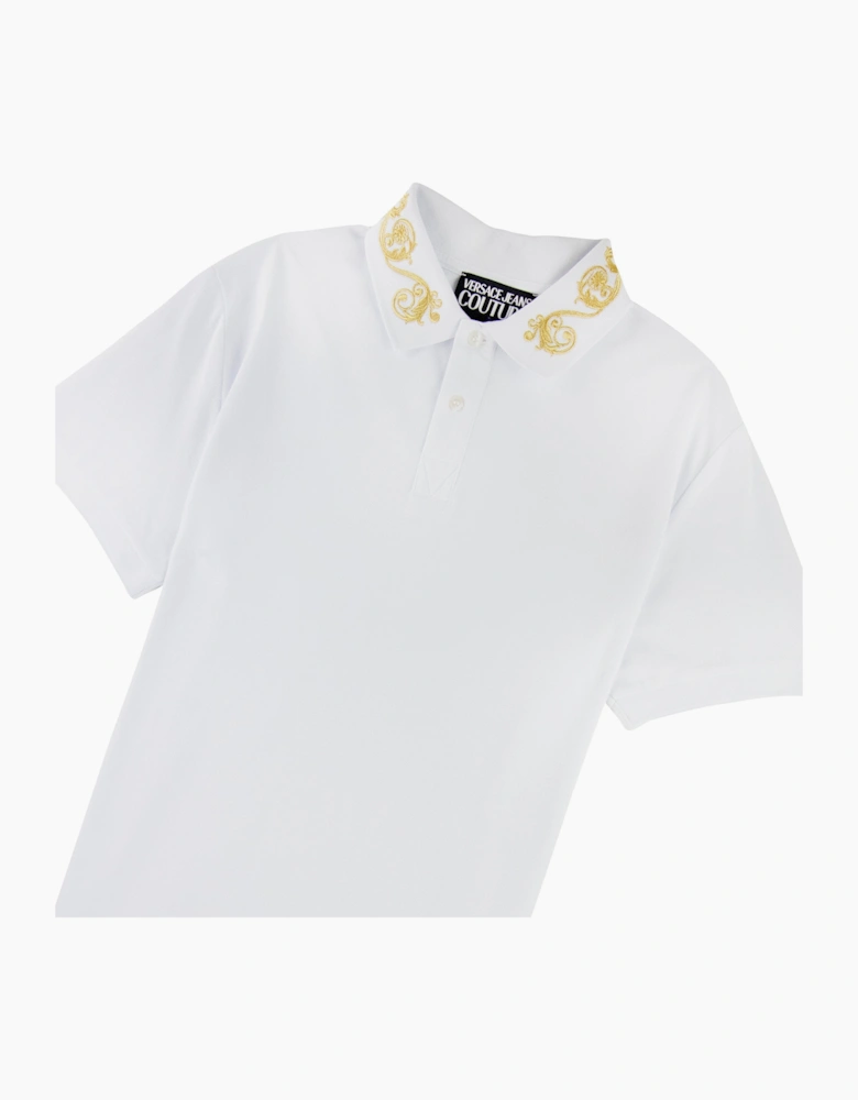 Versace Jeans Couture Cotton Polo Baroque Collar White