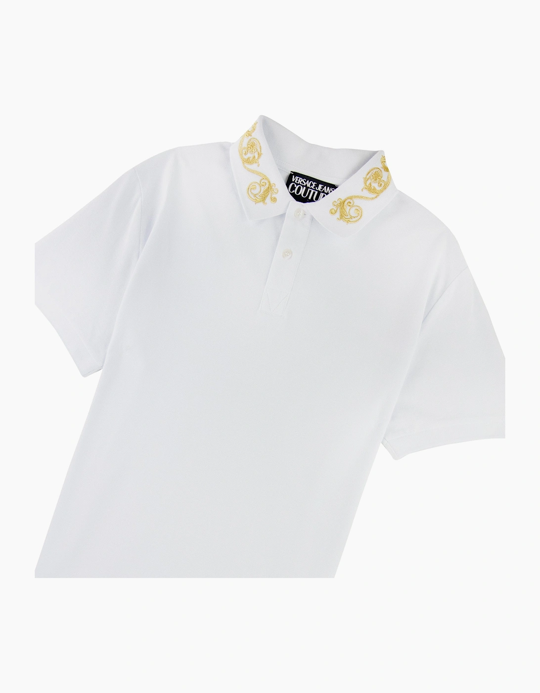 Versace Jeans Couture Cotton Polo Baroque Collar White