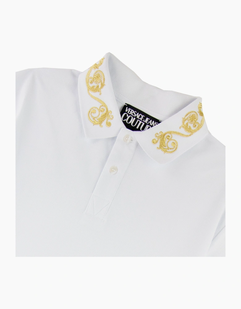 Versace Jeans Couture Cotton Polo Baroque Collar White