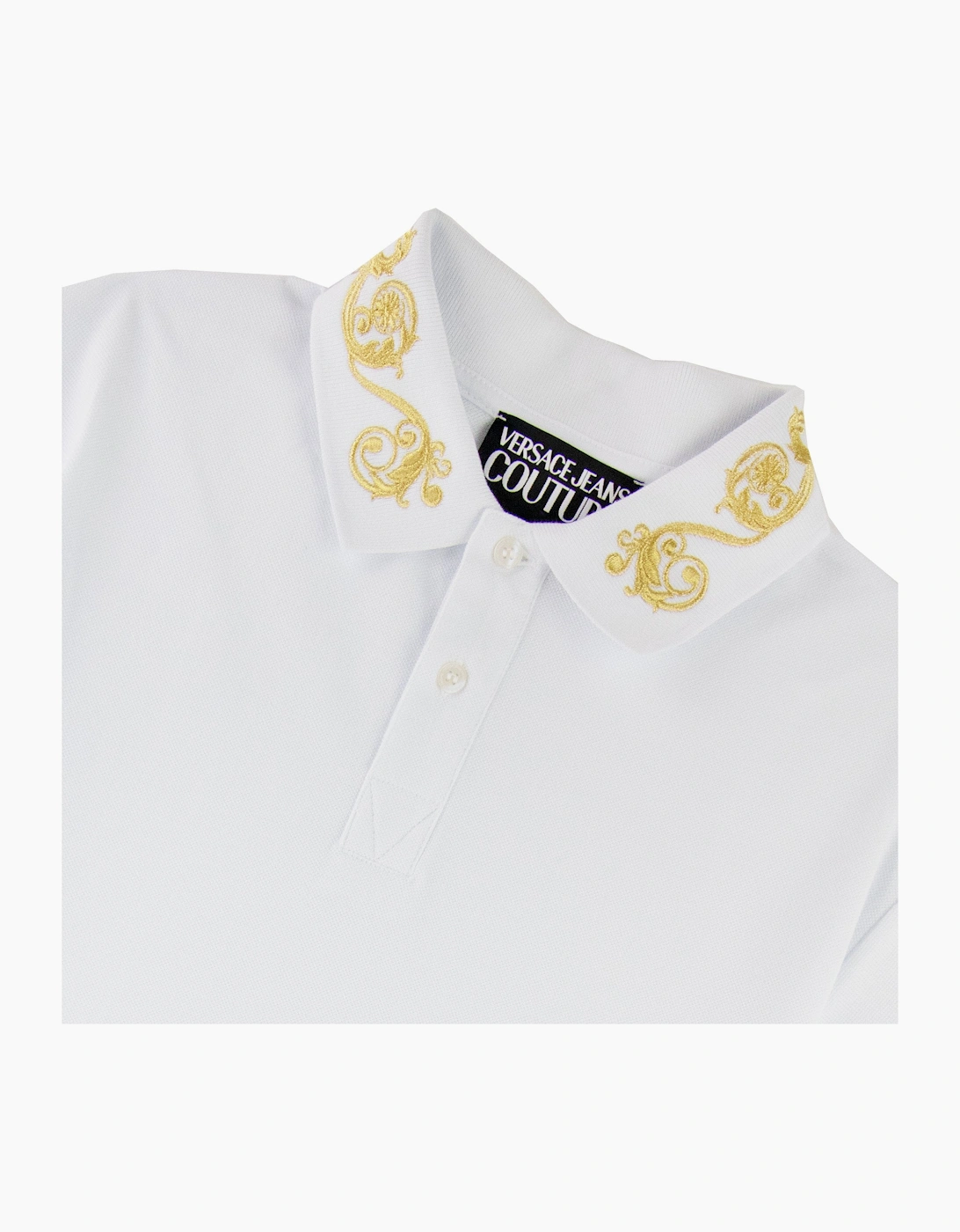 Versace Jeans Couture Cotton Polo Baroque Collar White
