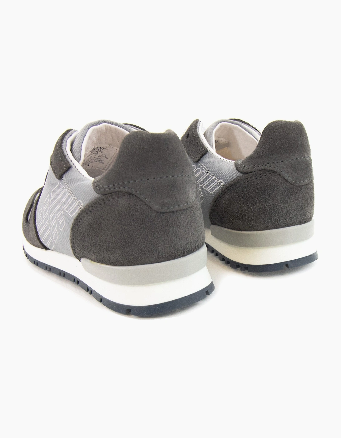 Armani Junior Eagle Logo Leather Sneakers Grigio Grey