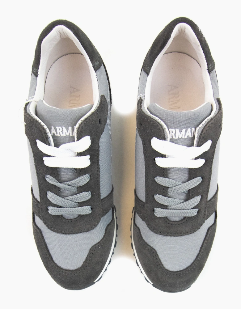 Armani Junior Eagle Logo Leather Sneakers Grigio Grey