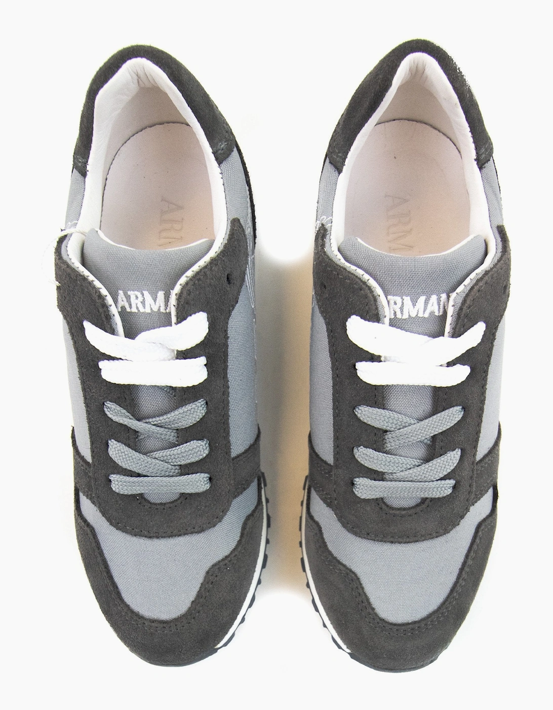 Armani Junior Eagle Logo Leather Sneakers Grigio Grey