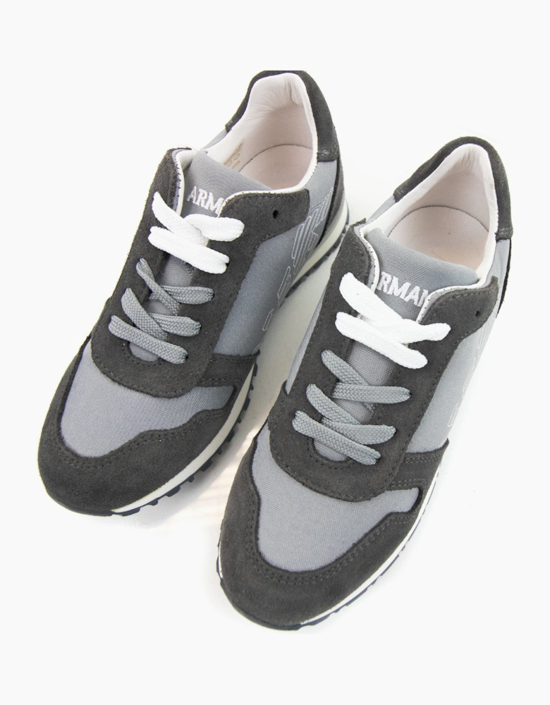 Armani Junior Eagle Logo Leather Sneakers Grigio Grey