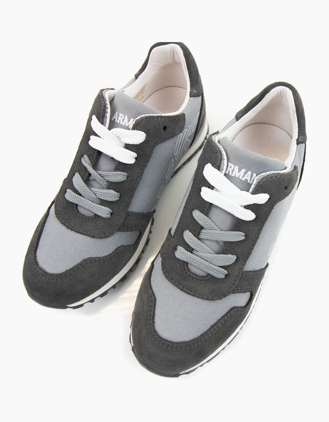 Armani Junior Eagle Logo Leather Sneakers Grigio Grey