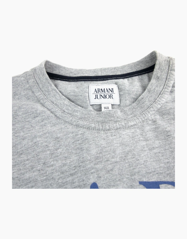 Armani Junior Logo Print L/s T Shirt Grey/Blue