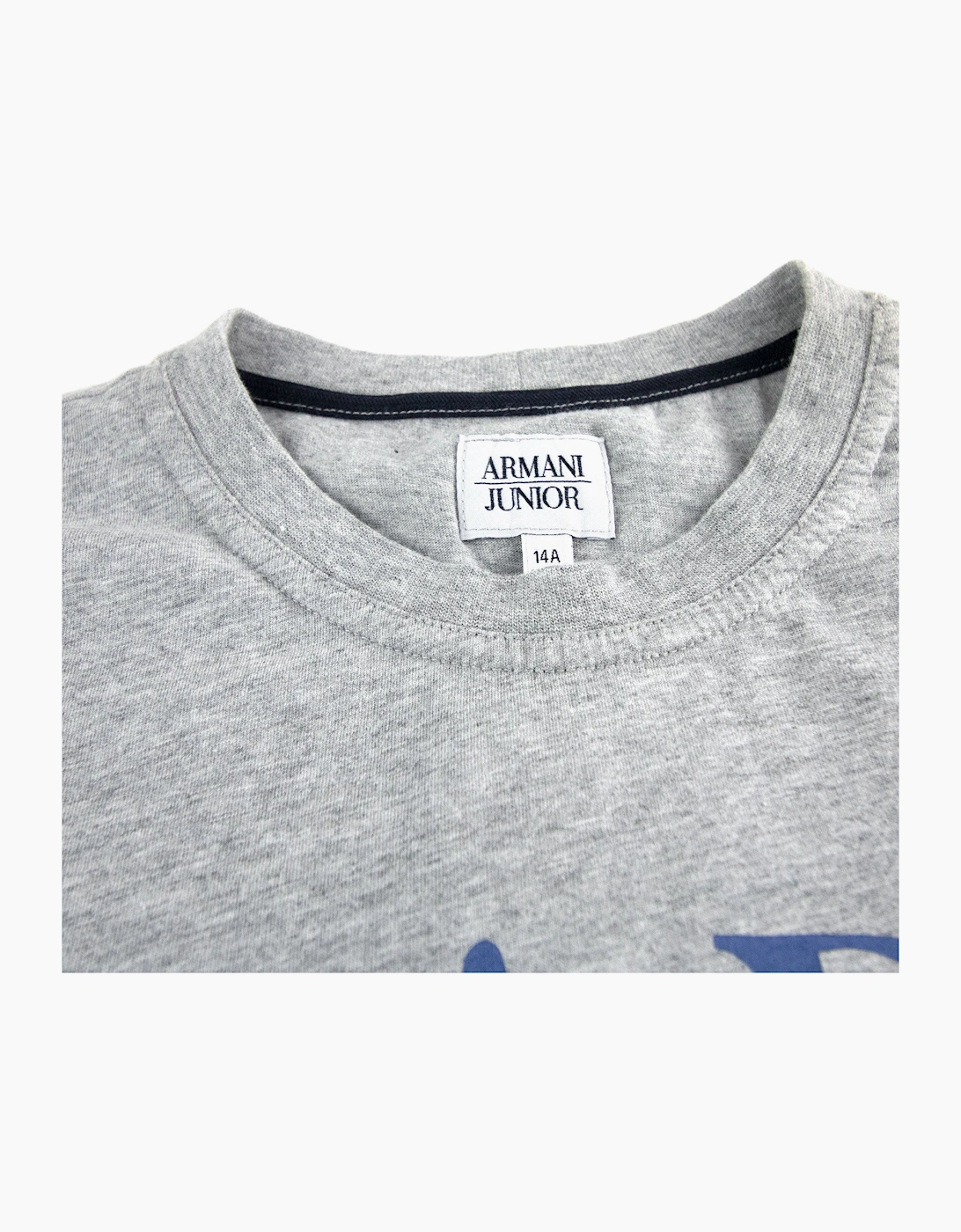 Armani Junior Logo Print L/s T Shirt Grey/Blue