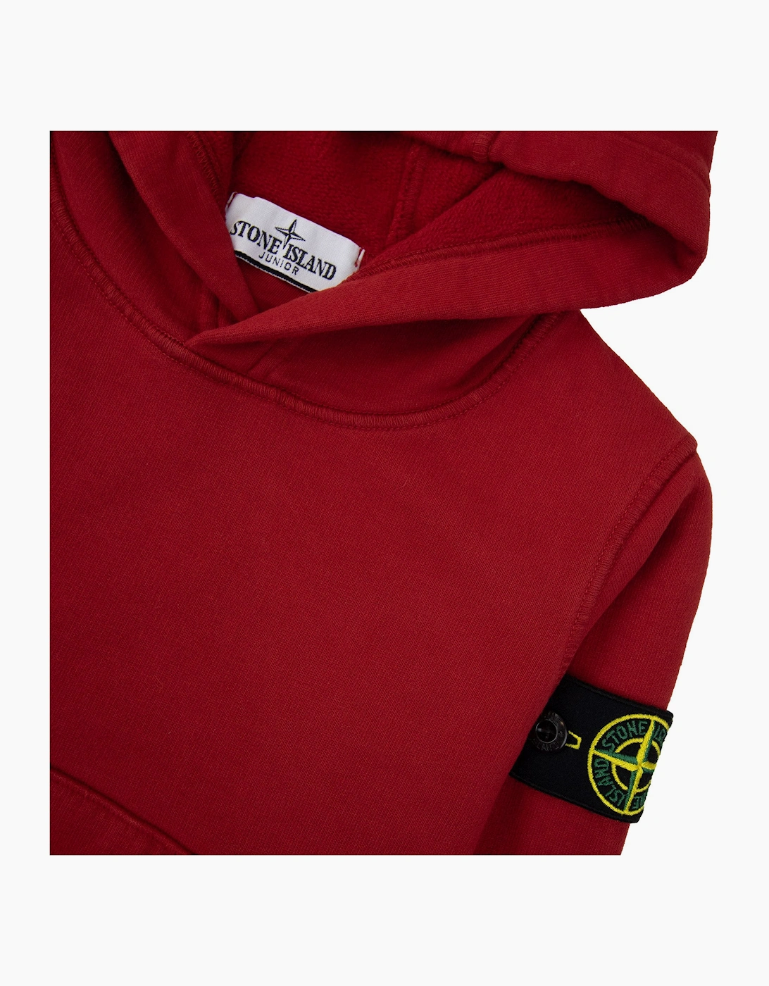 Stone Island Junior Arm Badge Hooded Sweatshirt Red V0010