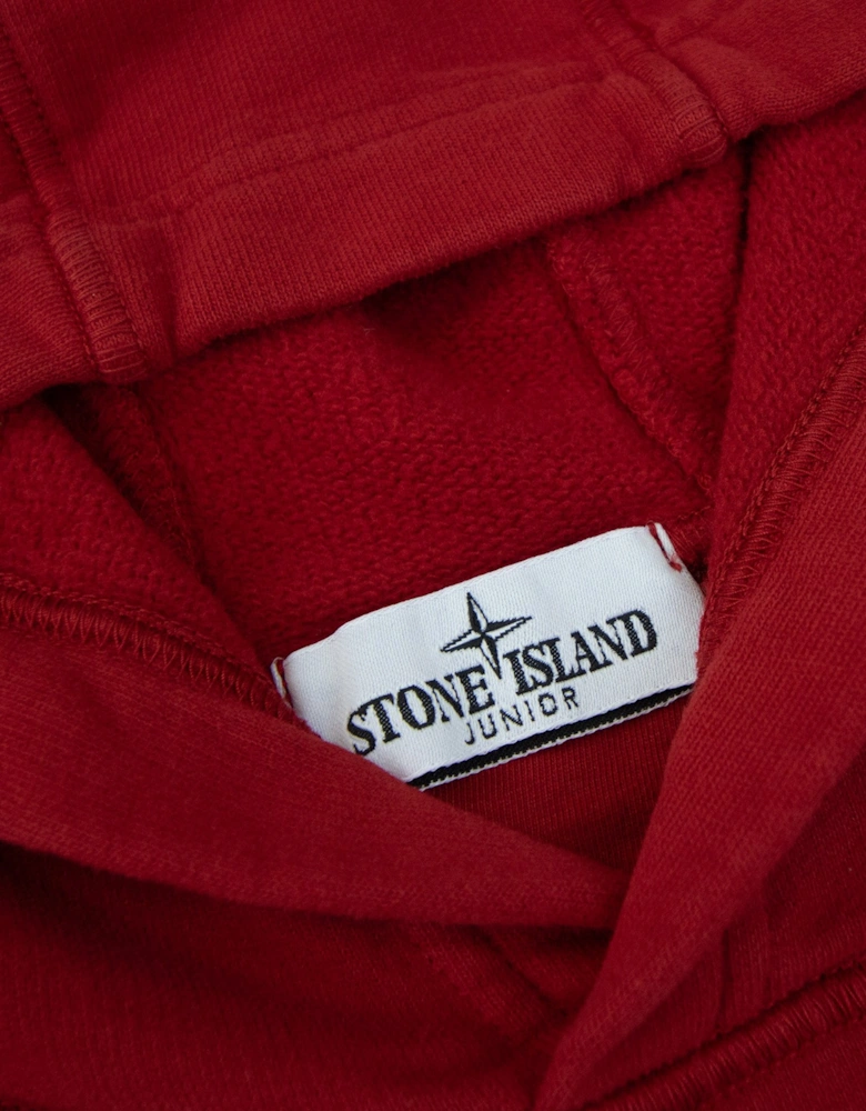 Stone Island Junior Arm Badge Hooded Sweatshirt Red V0010