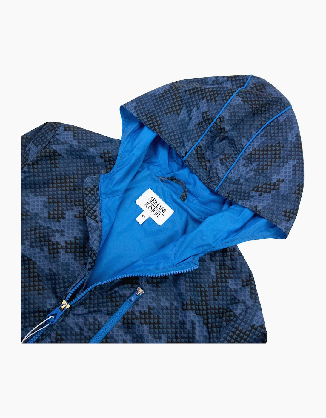 Armani Junior Blouson Nylon Hoodied Jacket Navy Blue