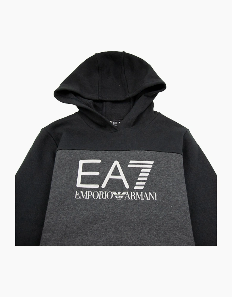 EA7 Junior Large Logo Pullover Hoody Black/Grey